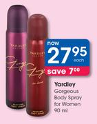 Yardley Gorgeous Body Spray For Women-90ml Each