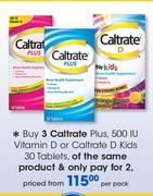 Caltrate Plus, 500 IU Vitamin D Or Caltrate D Kids 30 Tablet-Per Pack