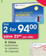 Clicks Multivitamin For Diabetics-2 x 30 Capsules