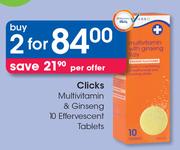 Clicks Multivitamin & Ginseng 10 Effervescent Tablets-For 2