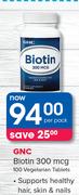 GNC Biotin 300 mcg-100 Vegetarian Tablets Per Pack