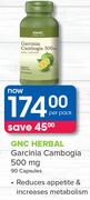 GNC Herbal Garcinia Cambogia 500mg-90 Capsules Per Pack