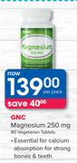 GNC Magnesium 250mg-90 Vegetarian Tablets Per Pack