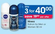 Nivea Roll On For Men Or Women-3 x 50ml