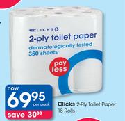 Clicks 2 Ply Toilet Paper 18 Rolls-Per Pack