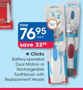 Clicks Battery Operated Dual Motion Or Rechargeable Toothbrush With Replacement Heads-Each