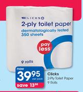 Clicks 2 Ply Toilet Paper 9 Rolls-Per Pack