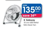 Safeway 10cm USB Metal Mini Desk Fan-Each