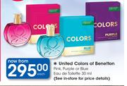 United Colours Of Benetton Pink, Purple Or Blue Eau De Toilette-30ml Each