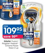 Gillette Fusion Proglide Flexball Chrome Power Razor 2 Up-Each