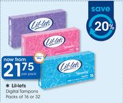 Lil-Lets Digital Tampons Packs Of 16 Or 32-Per Pack