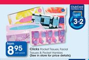 Clicks Pocket Tissues, Facial Tissues & Pocket Hankies-Per Pack