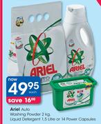 Ariel Auto Washing Powder-2Kg,Liquid Detergent-1.5Ltr Or 14 Power Capsules-Each