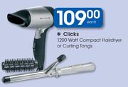 Clicks 1200 Watt Compact Hairdryer Or Curling Tongs-Each