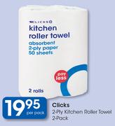 Clicks 2 Ply Kitchen Roller Towel 2 Pack-Per Pack