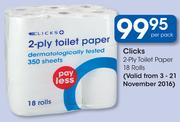 Clicks 2 Ply Toilet Paper 18 Rolls-Per Pack