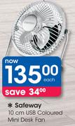 Safeway 10Cm USB Coloured Mini Desk Fan