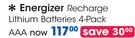 Energizer AAA 4 Pack Recharge Lithium Batteries-Per Pack