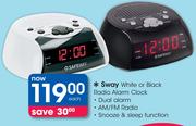 Sway White Or Black Radio Alarm Clock-Each