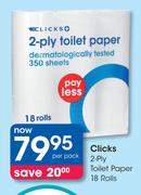 Clicks 2 Ply Toilet Paper 18 Rolls-Per pack