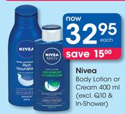 Nivea Body Lotion Or Cream-400ml Excl.Q10 And In Shower-Each