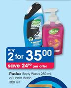 Radox Body Wash-250ml Or Hand Wash-300ml-For 2