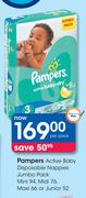 Pampers Active Baby Disposable Nappies Jumbo Pack Mini 94,Midi 76,Maxi 66 Or Junior 52-Per Pack