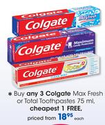 Colgate Max Fresh Or Total Toothpastes-75ml Each