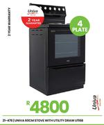 Univa 4 Plate 60cm Stove With Utility Draw U116B 21-476