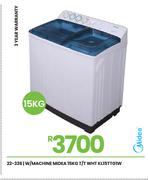 Midea 15Kg T/T WHT Washing Machine KL15TTG1W 22-336
