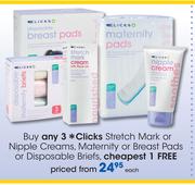 Clicks Stretch Mark Or Nipple Cream,Maternity Or Breast Pads Or Disposable Briefs-Each