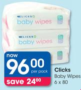 Clicks Baby Wipes-6x80 Per Pack