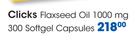 Clicks Flaxseed Oil 1000mg 300 Softgel Capsules-Per Pack