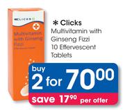 Clicks Multivitamin With Ginseng Fizzi 10 Effervescent Tablets-2's