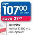 Natrx Humex K 600mg 60 Capsules-Per Pack