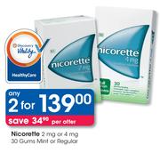 Nicorette 2mg Or 4mg 30 Gums Mint Or Regular