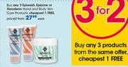 Epiwash, Epizone or Xeroderm Hand And Body Skin Care products-Each