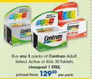 Centrum Adult, Select, Active Or Kids-30 Tablets Per Pack
