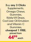 Clicks Supplements,Omega Chews,Gummies,Kiddy-Vit Drops,Cod Liver Oil Emulsion & VitaminC Gummis-Each
