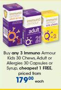 Immuno Armour Kids 30 Chews, Adult Or Allergies 30 Capsules Or Syrup-Each