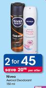 Nivea Aerosol Deodorant-2x150ml Per Offer