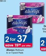 Always Platinum-2x6/7 Pack Pads Per Offer