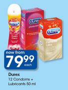 Durex 12 Condoms + Lubricants 50ml-Each