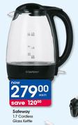 Safeway 1.7Ltr Cordless Glass Kettle-Each
