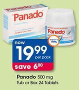 Panado 500 mg Tub Or 24 Tablets Box-Per Pack
