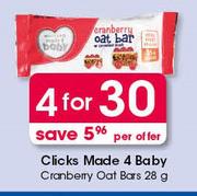 Clicks Made 4 Baby Cranberry Oat Bars-4 x 28g