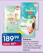 Pampares Premium Care Pants Value Pack Or Pants Jumbo Pack Or Premium Care Disposable Nappies-Per Pk