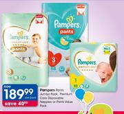 Pampers Pants Jumbo Pack, Premium Care Disposable Nappies Or Pants Value Pack-Per Pack