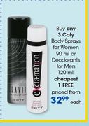 Coty Body Sprays For Women-90ml Or Deodorants For Men-120ml Each