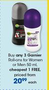 Garnier Roll Ons For Women Or Men-50ml Each